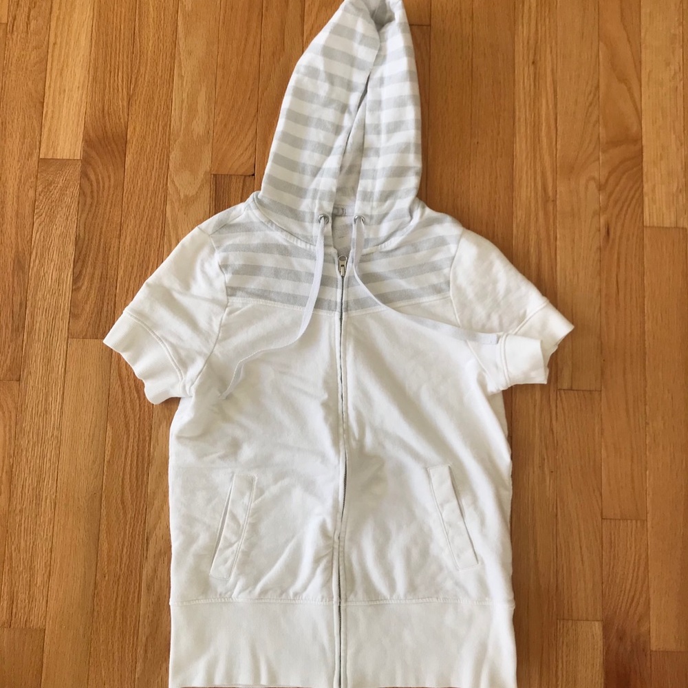 White Short Sleeve Zip Up